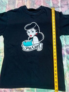 Rockabilly, vintage Black Pin-Up Graphic Tee with Teal Accent